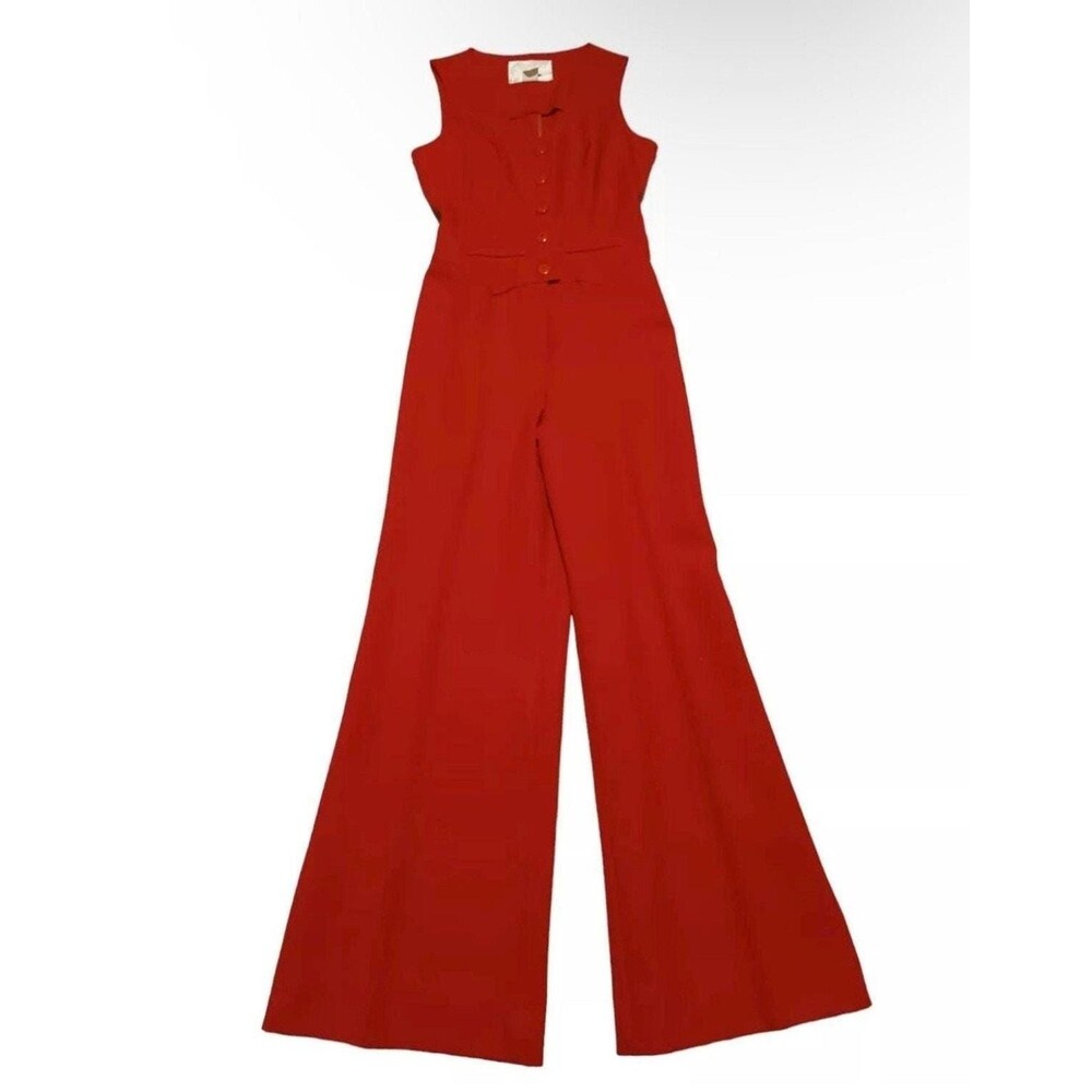 Vintage 1970s Jumpsuit Wide Leg Mod Womens Size 7/8 Disco Red Cherry Wendy Watts - Picture 3 of 11